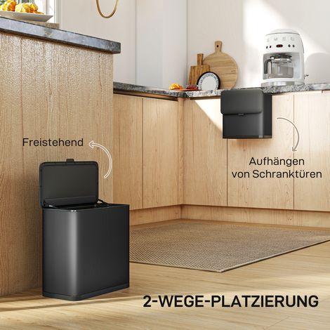 Poubelle 8 L sur pied ou murale, acier inoxydable noir, corbeille compacte pour cuisine ou salle de bain
