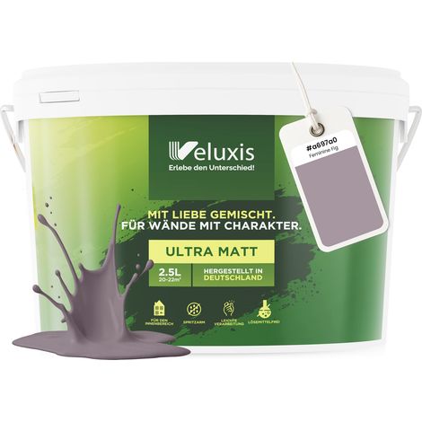 Wandfarbe Grau Lila Hellgrau Matt Innenfarbe – Deckkraft Klasse 1, VOC-frei, Ohne Grundierung, Tropfarm – Wohnzimmer & Schlafzimmer – 2,5L – Veluxis (Feminine Fig)
