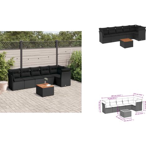 7-tlg. Garten-Sofagarnitur mit Kissen Schwarz Poly Rattan - Gartensortiment - Gartenmöbelset - Outdoor Möbel - Lounge Set - Rattan Gartenmöbel (1/3)