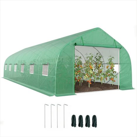 Serre de jardin tunnel 8 x 3 x 2m acier galvanisé vert PE (1/5)