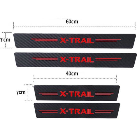 (Lot de 4 autocollants anti-rayures et anti-coups de pied en fibre de carbone rouge pour seuils de portières Nissan X-Trail,logo inclus,film de protection imperméable) (1/3)
