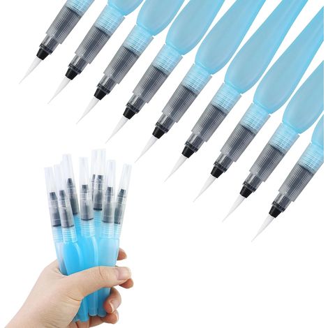 Lot de 9 pinceaux à eau vides en plastique - Avec réservoir d'eau rechargeable - Pour aquarelle et peinture débutant (1/5)