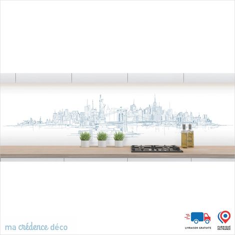 Crédence : Dessin New York 1 - Couleur Bleu Pastel - Alu composite - 120 - 60 (1/3)