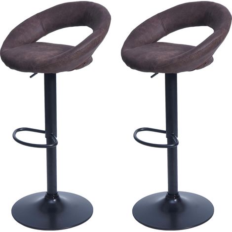 2x tabouret de bar HHG-707, chaise de comptoir, monture noire, imitation de daim, vintage marron foncé (1/5)