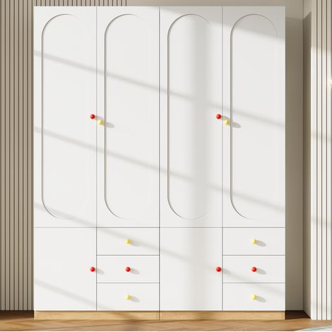 Kleiderschrank mit 2 Türen und 3 Schubladen, mit Kleiderstange und Einlegeböden, weiß, 80x45x200 cm (1/5)