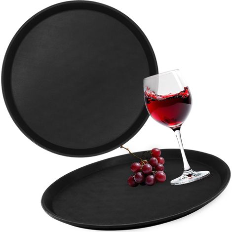 Spetebo Serviertablett rutschfest rund schwarz wiederverwendbar 35 cm - 2er Set - Mehrweg Kunststoff Antirusch Kellnertablett