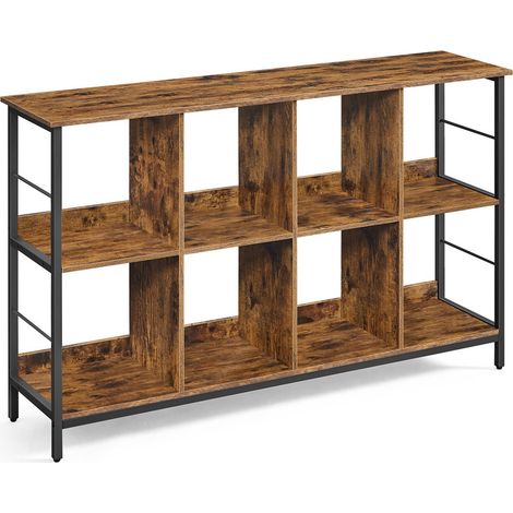Vasagle – Bibliothèque style industriel 2 niveaux – 8 cubes – Dimensions 33 x 132,6 x 80 cm – Panneau aggloméré et acier – Marron rustique et noir