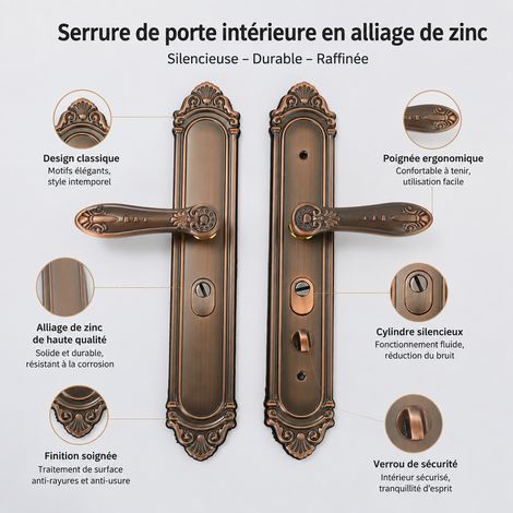 Serrure à poignée européenne sans perçage pour porte intérieure, modèle universel ancien et renforcé, ouverture à clé, sans clé fournie, 1,4 kg – Livraison gratuite (1/5)