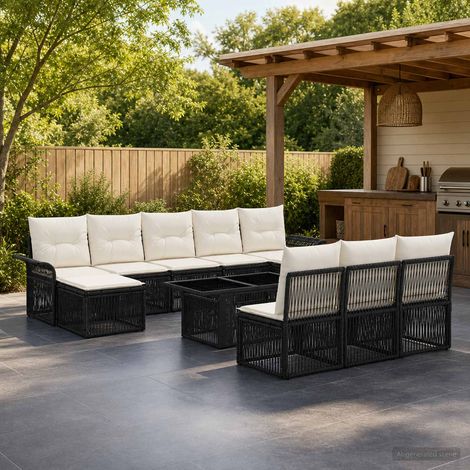 vidaXL Set Divano da Giardino 11 pz Nero e Bianco Crema polyrattan (1/5)