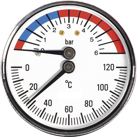 Thermomanometer 1/2" mit hinterem Eingang, 63 mm, 6 Bar, 120 °C (1/2)