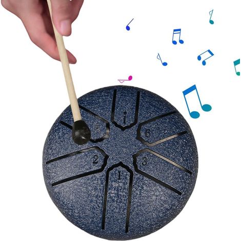 Tamburo della pioggia da esterno, tamburo a linguetta in acciaio, 7,6 cm, 6 note, carillon a pioggia, mini handpan con bacchette per meditazione e yoga (blu navy)