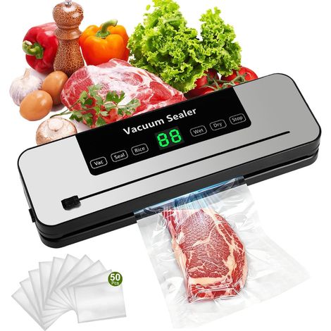 Machine Sous Vide avec Lumière UV 80KPa avec Affichage Numérique – Pour la Cuisine Maison, la Chasse et la Pêche – Couteau de Découpe Intégré, Soudure Thermique, 50 Sacs Prédécoupés (1/5)