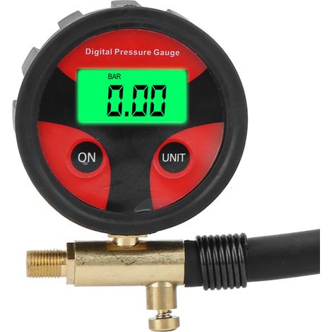 Jauge numérique pression pneu gonfleur multifonction écran LCD cuivre plastique 60x260mm voiture moto vélo camion kit 1+4 bouchons+2 aiguilles 0-200 PSI couleur photo (1/5)
