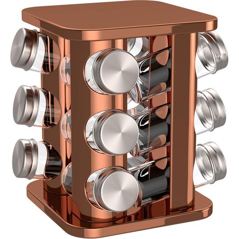 1 Carrousel À Épices, Inox Finition Cuivrée, 12 Pots En Verre, Rangement Cuisine (1/5)