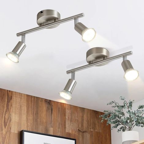 GBLY plafonnier LED 2 spots pivotants & orientables , GU10 ,  Spot plafond , Chrome , Moderne , éclairage intérieur plafond LED cuisine chambre salon , IP20 , 2ER , sans ampoules