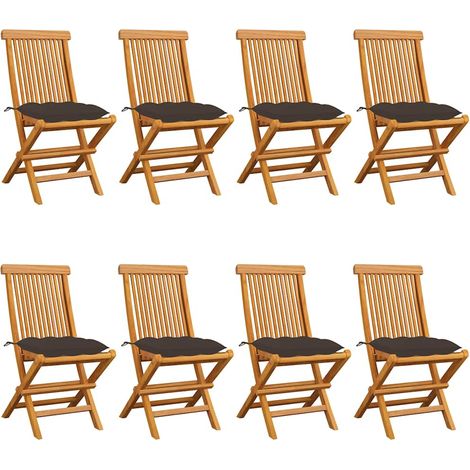 vidaXL Sillas plegables con cojines color topo, 8 unidades, madera maciza de teca. (1/5)