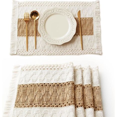 Sets de table - 4 sets de table bohèmes en toile de jute, décoration de table campagnarde, 3050CM (1/5)