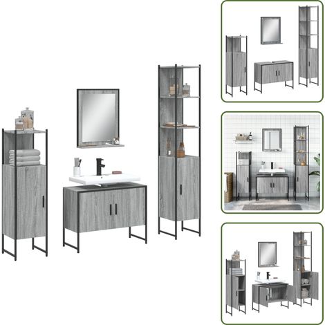 Specchio da bagno - vidaXL Set Mobili da Bagno 4 pz Grigio Sonoma in Legno Multistrato - Ripiano portaoggetti