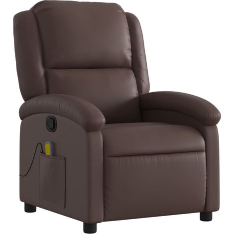 Poltrona relax TV funzione massaggio reclinabile 6 punti massaggio in PVC marrone DEC026995
