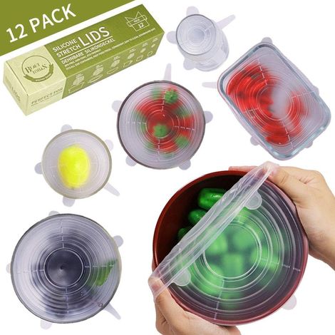 MINKUROW Tapas De Silicona Elásticas, Paquete De 12 Tapas De Silicona Elásticas Reutilizables Para Cuencos, Tazas, Latas, Frutas (Redondas Transparentes) (1/5)