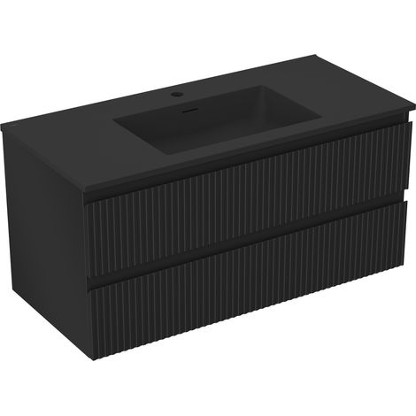 Mexen Rivel armadietto da bagno 100 cm con lavabo Otis, 2 cassetti, scanalato, nero opaco - 91A20-10047-2-BFF71-W18M71 (1/5)