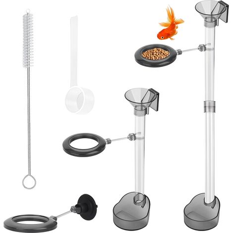 Anneau d'alimentation pour aquarium - Accessoires d'aquarium - Bol à crevettes en acrylique avec tube réglable - Avec anneau d'alimentation et brosse de nettoyage pour poissons, crevettes, crabes (1/5)