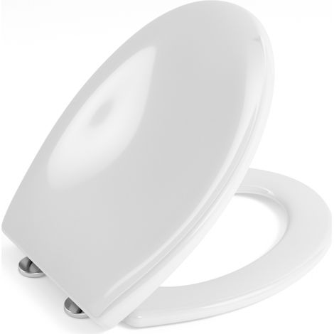 Abattant WC avec frein de chute AquaWise, cuvette toilette avec fixation inox, Installation facile, Thermoplastique, ovale, 36,9x44,3 cm, Blanc