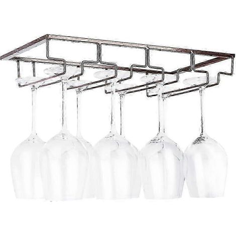 Weinglasregal – Unterbau-Weinglashalter, Stielglasaufbewahrung, Metall-Organizer für Bar und Küche, Schwarz Braun 4 Reihen, 1 Packung (1/4)