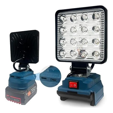Projecteur LED Chantier pour 18V Batterie, 48W 3800LM Projecteur LED Rechargeable, Lampes de Travail Portables avec Type C/USB, pour Garage, Camping, Chantier (Sans Batterie) (1/5)