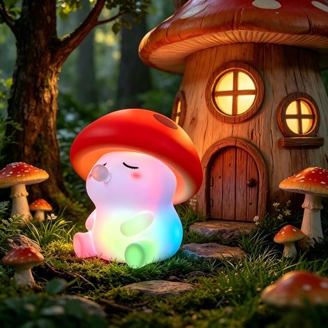 Lampe champignon LED rechargeable USB RGB, veilleuse enfant tactile avec lumière d'ambiance douce pour chambre décoration nocturne (1/5)