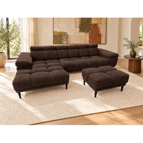 Ecksofa Schlafsofa SENVELIO RELAX inkl. Hocker Stoff Glam Schokobraun Ottomane Links (1/5)