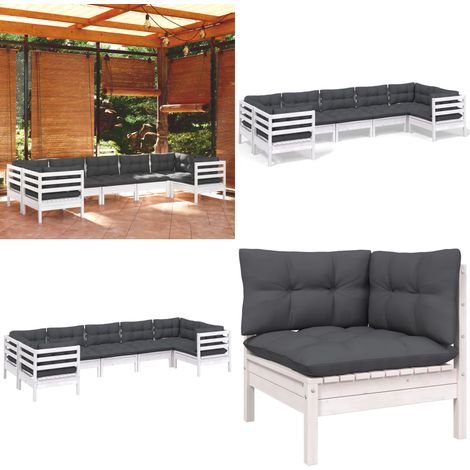 Salon de jardin 7 pcs avec coussins blanc bois de pin - Ensemble Salon De Jardin - Salon De Jardin Bois - Mobilier De Jardin - Set Salon De Jardin - Meubles De Jardin - Home & Living (1/5)