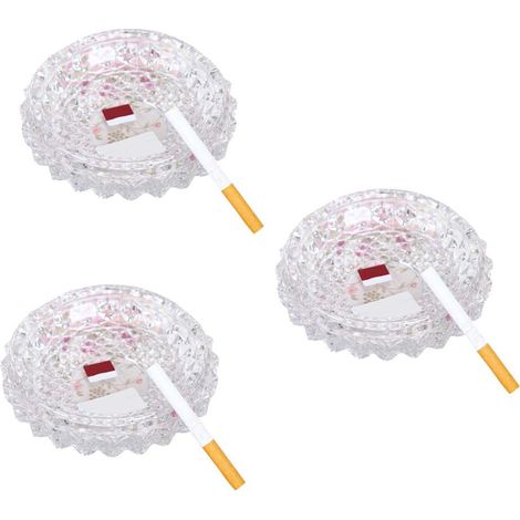 Lot de 3 cendriers ronds en verre de cristal pour décoration intérieure et extérieure Diamètre 13 cm (1/5)