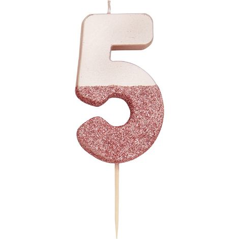 Bougie numéro 5 à Paillettes en Or Rose Décoration de gâteau Jolie, Scintillante pour Les Enfants, Adultes, 50e, Anniversaire, Jalon (1/5)