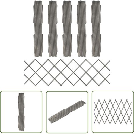 The Living Store Clôture à treillis 5 pcs Gris Bois de sapin massif 180x60 cm - Clôture Bois - Clôture Jardin - Clôture Treillis - Clôture Extensible - Panneau De Clôture (1/5)