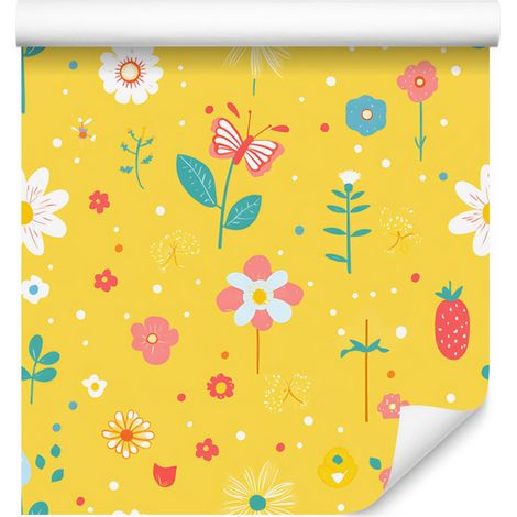 Sommerliche Tapete in Gelb und Creme für Wohn- und Schlafzimmer, 50 x 1000 cm (1/5)