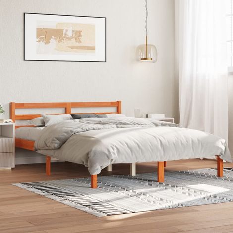 Bed Frame  Wax brown  Solid pine wood  Double   Sturdy  Bed Frame vidaXL (1/5)
