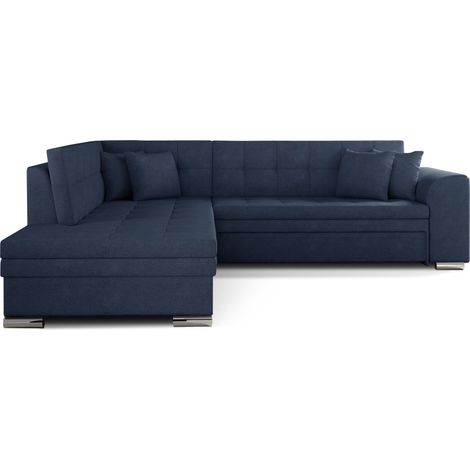 Canapé convertible angle gauche tissu bleu turquin et chromé Pika 260cm (1/5)