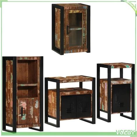 Ensemble de mobilier de salle de bain - 4 pcs (FAF7291712428258) - Bois récupéré massif - Design mural gain de place - 5 portes (1/5)