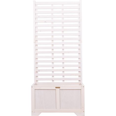 Maceta Pérgola Vintage 80 x 42 x 180 cm - Maceta de madera con escalera para balcón, terraza, jardín, 120 L - Pérgola de madera para plantas trepadoras - Separador de espacios, color blanco (1/5)