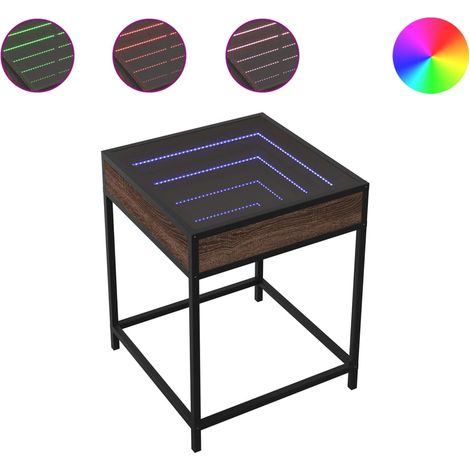 Tavolino da salotto dal design moderno con LED 40 x 40 x 51 cm in legno ingegnerizzato marrone, vetro e metallo DEC037553