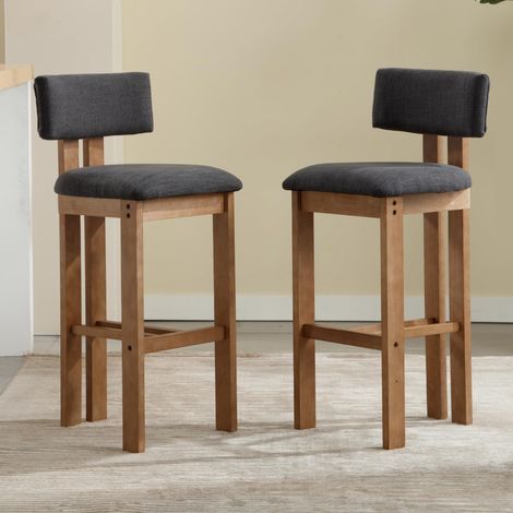 Wahson Set of 2 Linen Soft Padded Retro Rustic Counter Chairs with Wood Frame for Home Bar Kitchen Counter, Anthracite