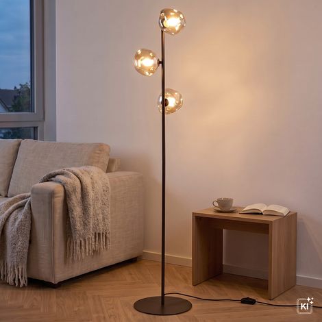 Stehlampe Braun Cognac Metall Glas 3-flammig G9 151 cm Stehleuchte (1/5)