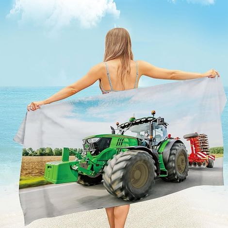 Serviette de plage tracteur - 70 x 140 cm - En microfibre - Pour enfants, femmes et hommes - Sans sable - Pour plage, piscine, natation, salle de bain - T5-70 x 140 cm (1/5)