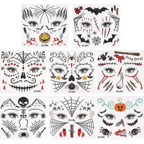 8 feuilles d'autocollants visage effrayant pour décorations d'Halloween
