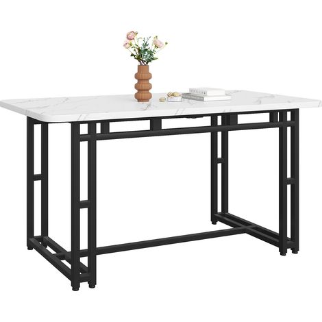 Table à manger rectangulaire 120 x 70 cm au style luxe léger, plateau MDF, pieds en métal noir, design moderne pour cuisine, salle à manger et salon  CHICFURN (1/5)