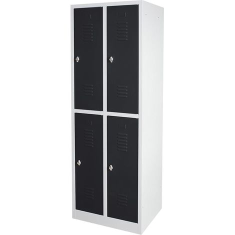 BRB Stahl-Fächerschrank 4 Fächer, mit Sockel und Drehriegelverschluss, BxTxH 600x500x1800 mm (Lichtgrau/Anthrazit) (1/2)