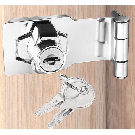 Serrure de porte avec clé identique, bouton rotatif à 90 ° serrure de tiroir loquet porte verrou d'armoire serrure placard verrou de porte boucle de verrou à angle droit, 4 inch