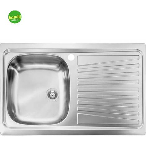 Lavello da appoggio (LxP) 86x50 cm serie Mondial, 1 vasca a destra con gocciolatoio a sinistra, acciaio inox WIN (1/2)