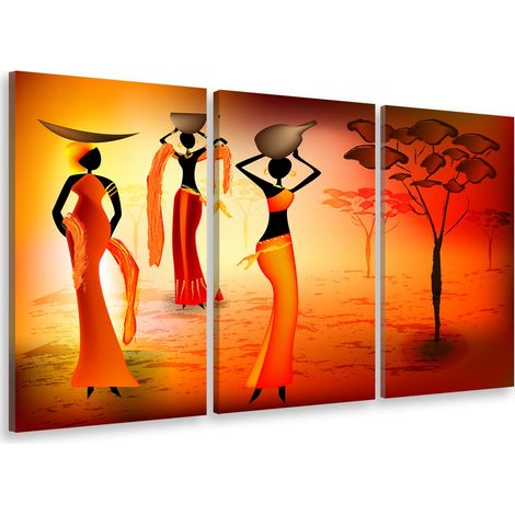 Tableau triptyque deco femmes dans la savane - 90x60 cm (1/5)